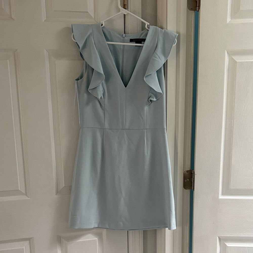 French Connection Light Blue Ruffle V-Neck Mini Dress